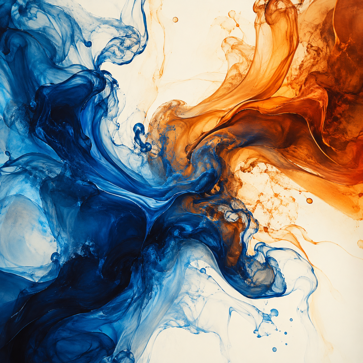 Deep blue and amber pigments forming delicate, translucent waves.